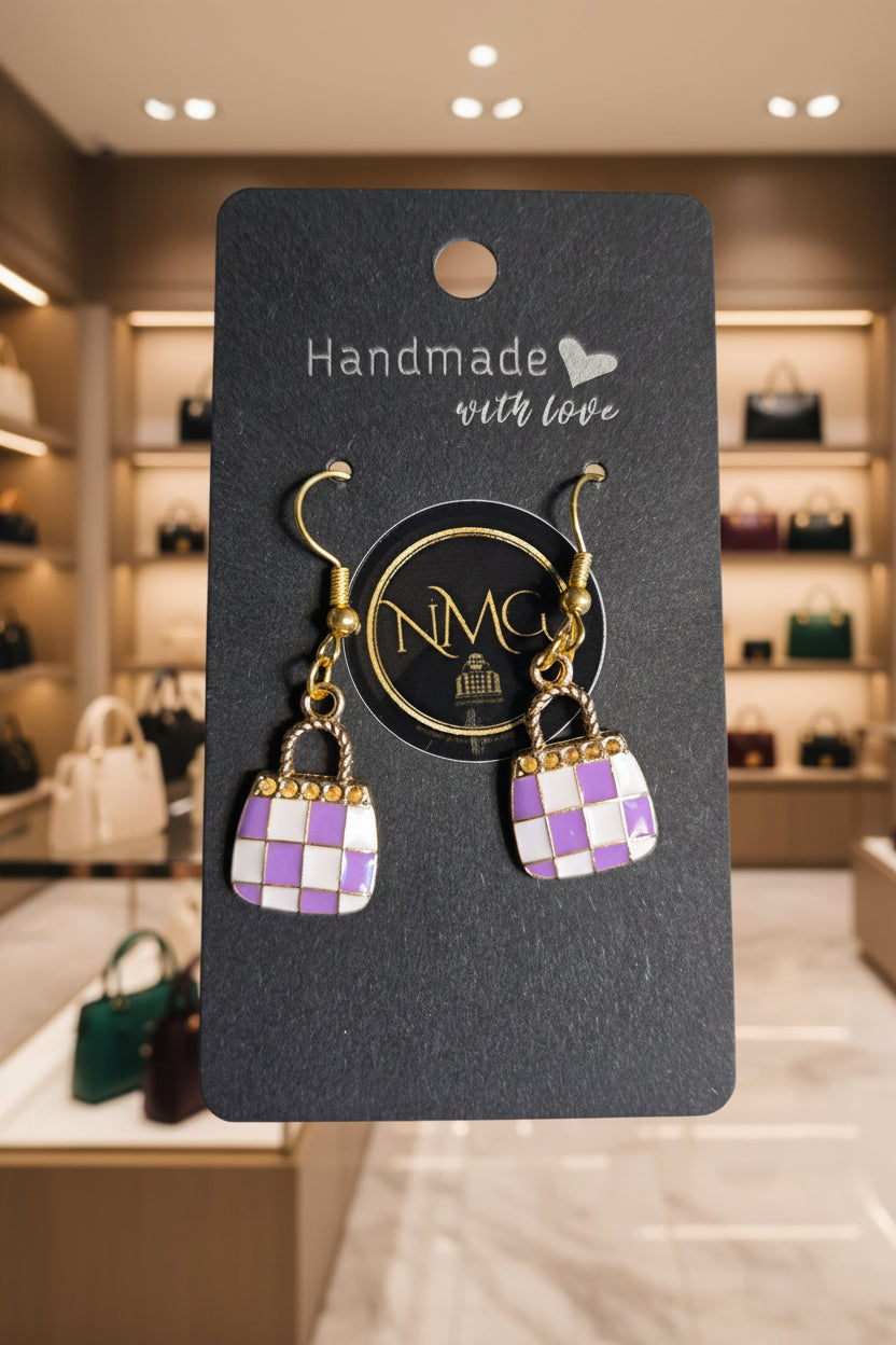 PURSE EARRINGS (PURPLE/WHITE)