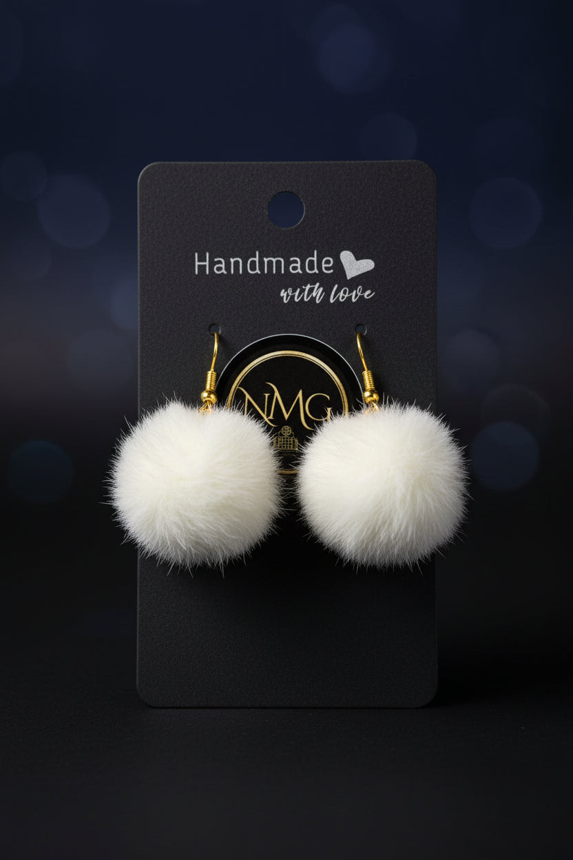 POM-POM EARRINGS (WHITE)