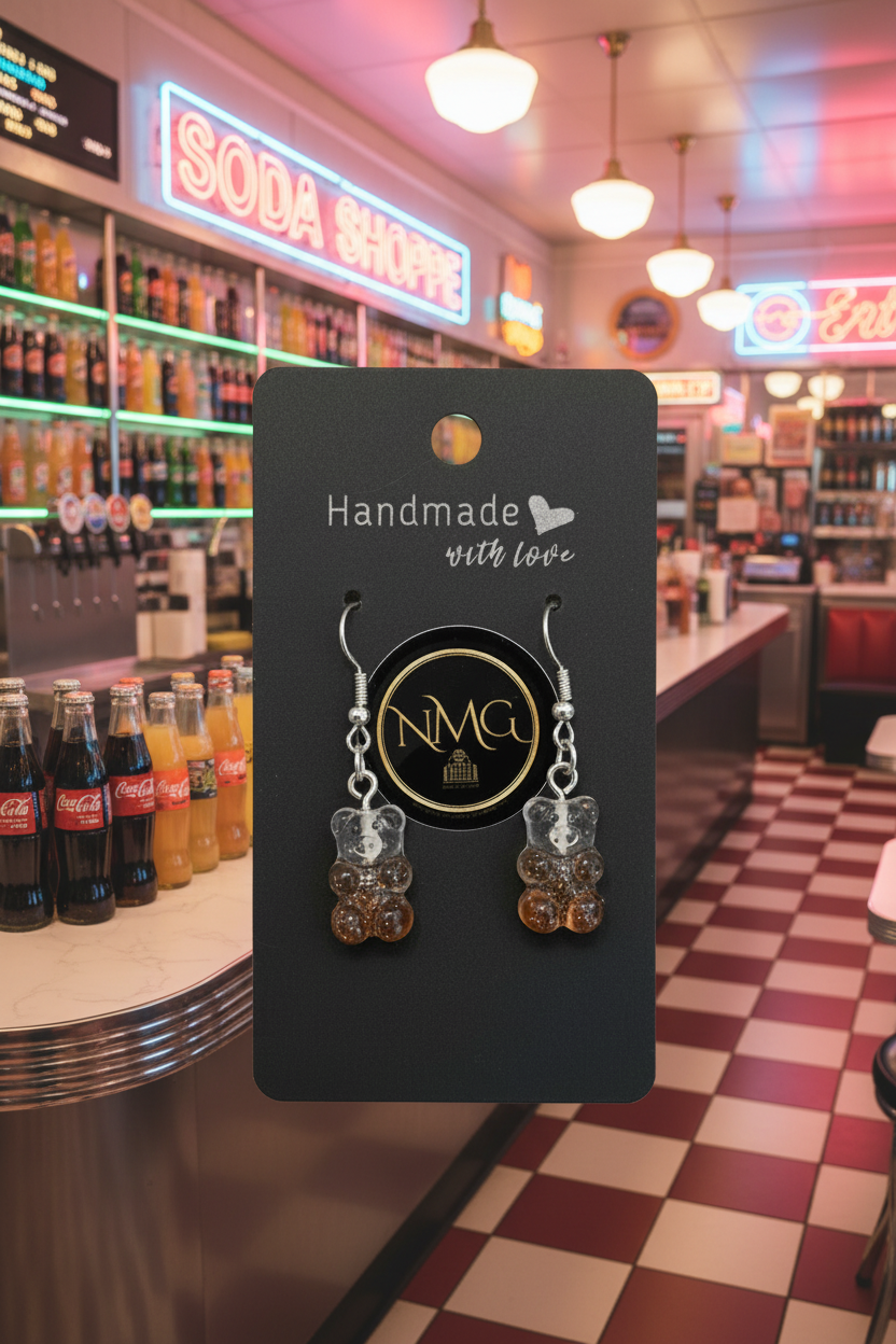 GUMMY BEAR EARRINGS (CLEAR/BROWN SODA POP)