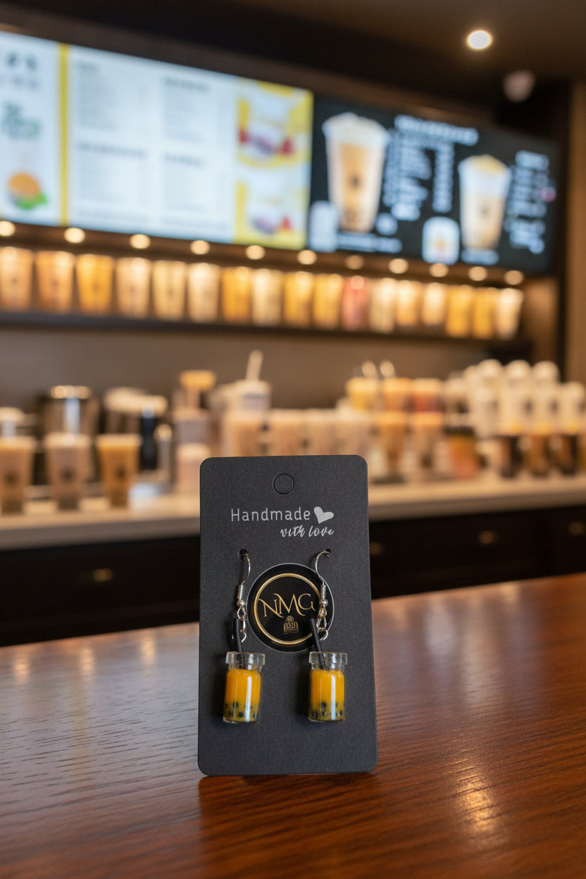 BUBBLE TEA EARRINGS (ORANGE)