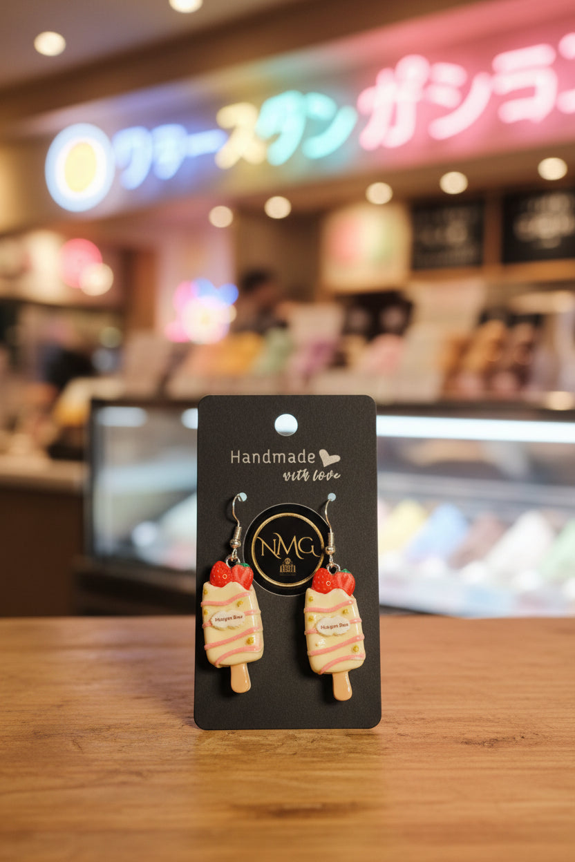 ICE-CREAM EARRINGS (WHITE/PINK STRIPES)