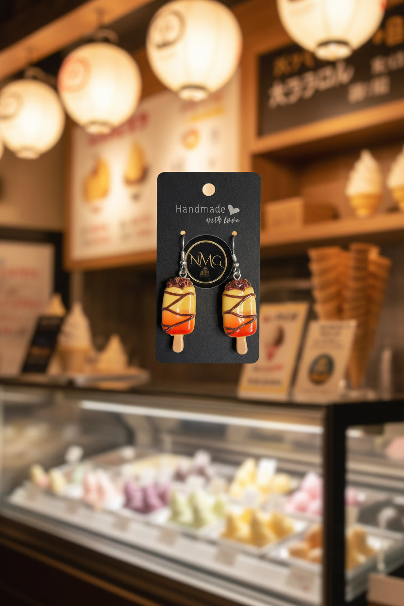 ICE-CREAM EARRINGS (RED,YELLOW,ORANGE,CHOCOLATE STRIPES)