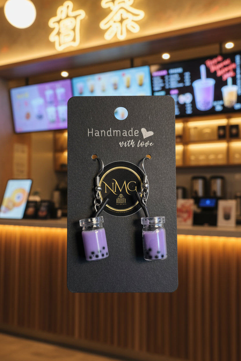 BUBBLE TEA EARRINGS (PURPLE)