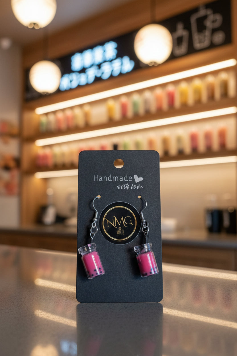BUBBLE TEA EARRINGS (HOT PINK)