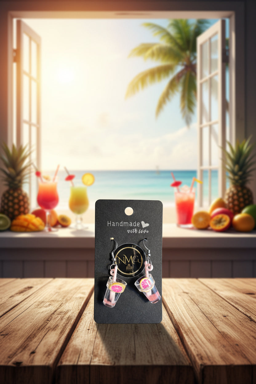 BEACH DRINK EARRINGS (PINK GRAPEFRUIT)